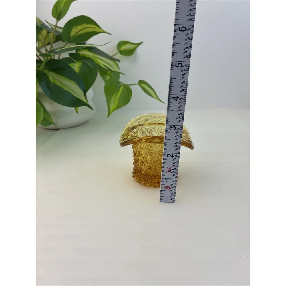 Top Hat Daisy Button Amber Glass Votive Candle Holder Toothpick Holder Vintage